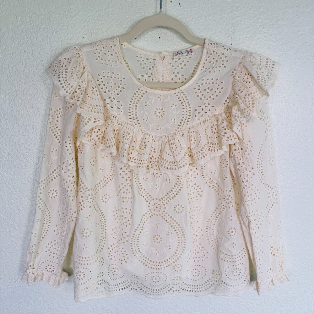 Love Shack Fancy Top Women Small Eyelet Ruflle Blouse Cottage Core Romantic Boho